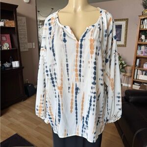 Women's Tie-Dye Blouse - White, Blue, and Orange